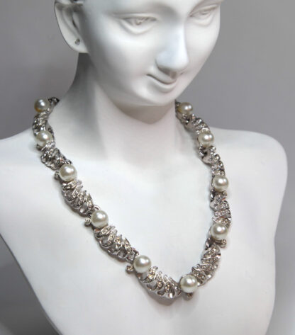 Crystal and Synthetic Pearl silver tone Necklace