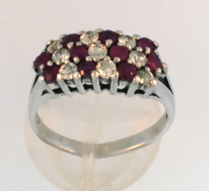 Red and White Crystal Ring Silver Tone Size 6