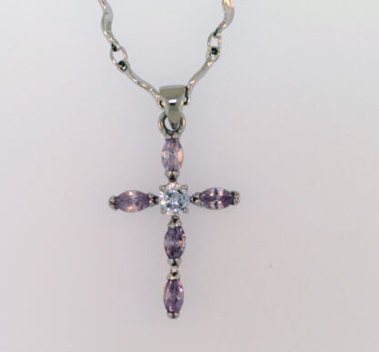 Cookie Lee Silver Tone and Violet Stone Cross Necklace