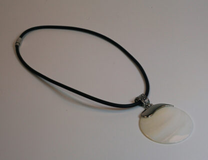 White Shell Necklace With Black Cord - Image 2