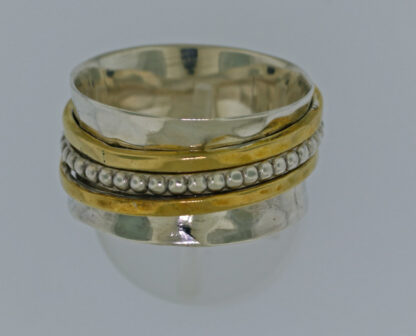 Sterling Silver Spinner Ring with Brass and Silver Inner Bands Size 7.5