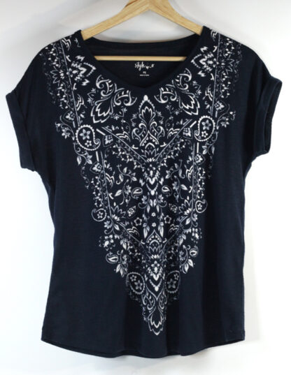 Style Co Navy Design Print T Shirt Petite Small