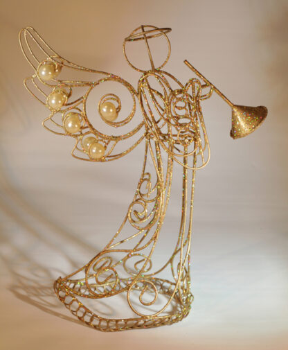 Gold Glitter Angel with Trumpet - Image 3