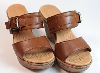 B.O.C Cork Wedge Sandals with Faux Leather Straps Size 7M