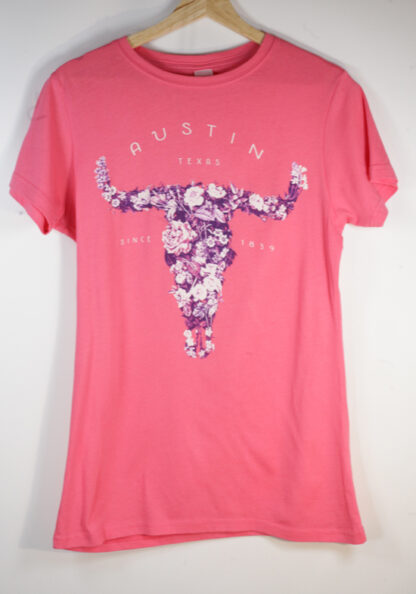 Austin Texas Flower Bull Design T Shirt Medium