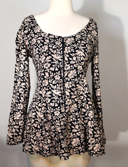 Lucca Black and Beige Floral Design Long Sleeve Top Medium - Image 3