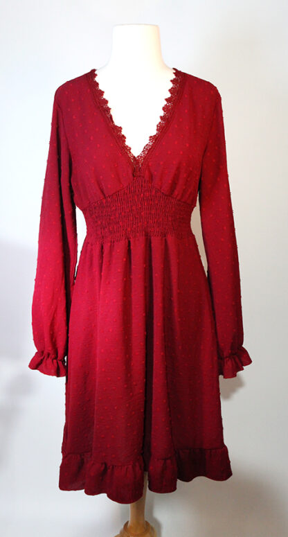 Shein burgundy Dress with Stitch Design Size 6 - Image 3